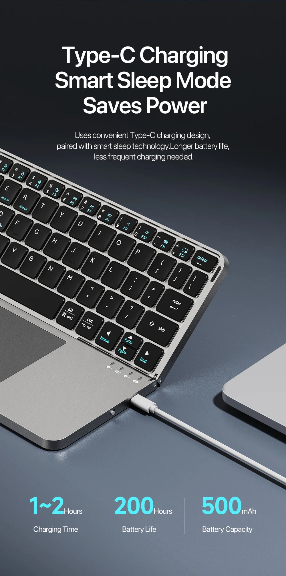 Foldable Bluetooth Keyboard with Touchpad – Portable & Compatible with All Devices