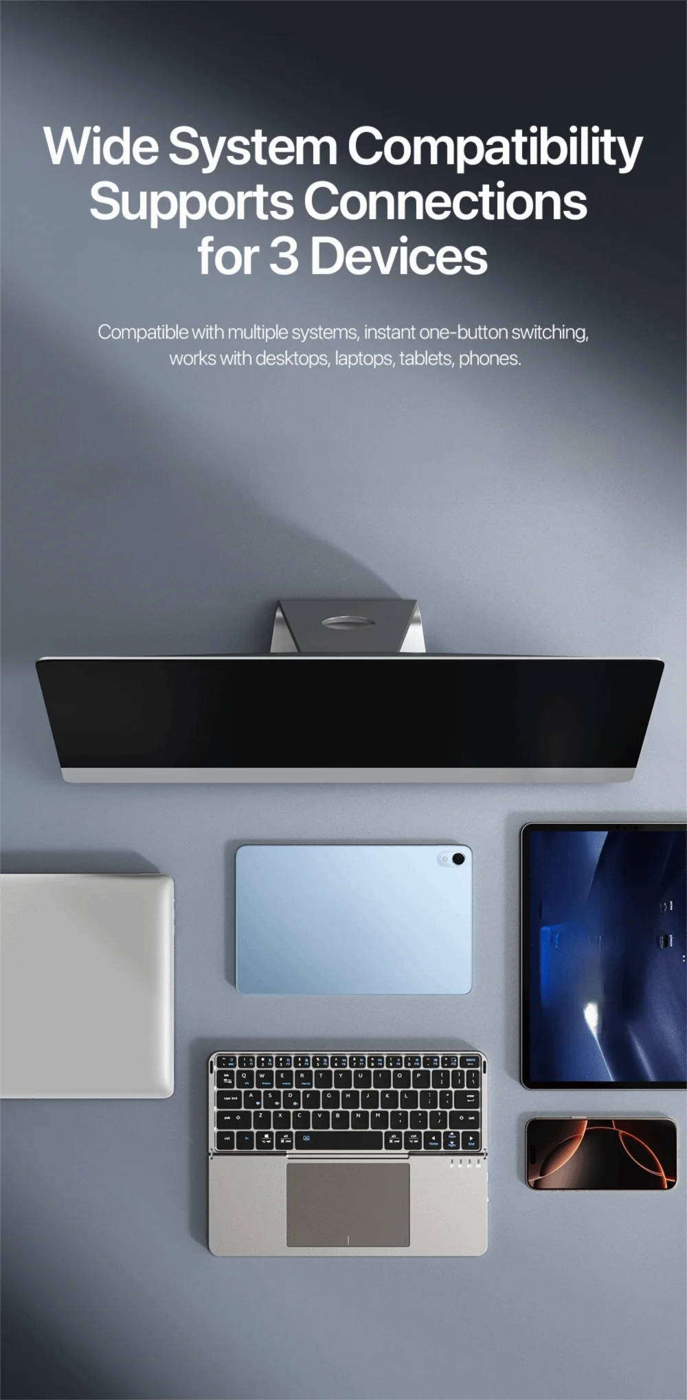 Foldable Bluetooth Keyboard with Touchpad – Portable & Compatible with All Devices